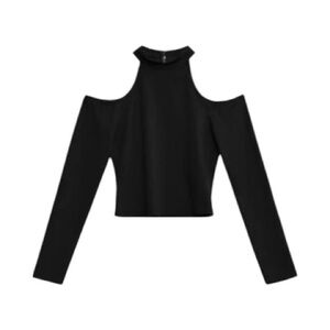 Cold-Shoulder High Neck Black Crop Top